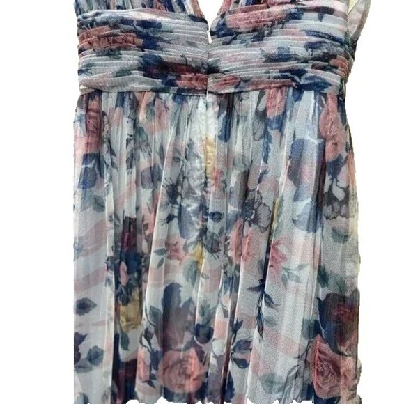 NWT Mac Duggal 113312 FLORAL PRINT RUCHED SOFT TIE SLEEVELESS GOWN BLUE MULTI - Picture 8 of 9